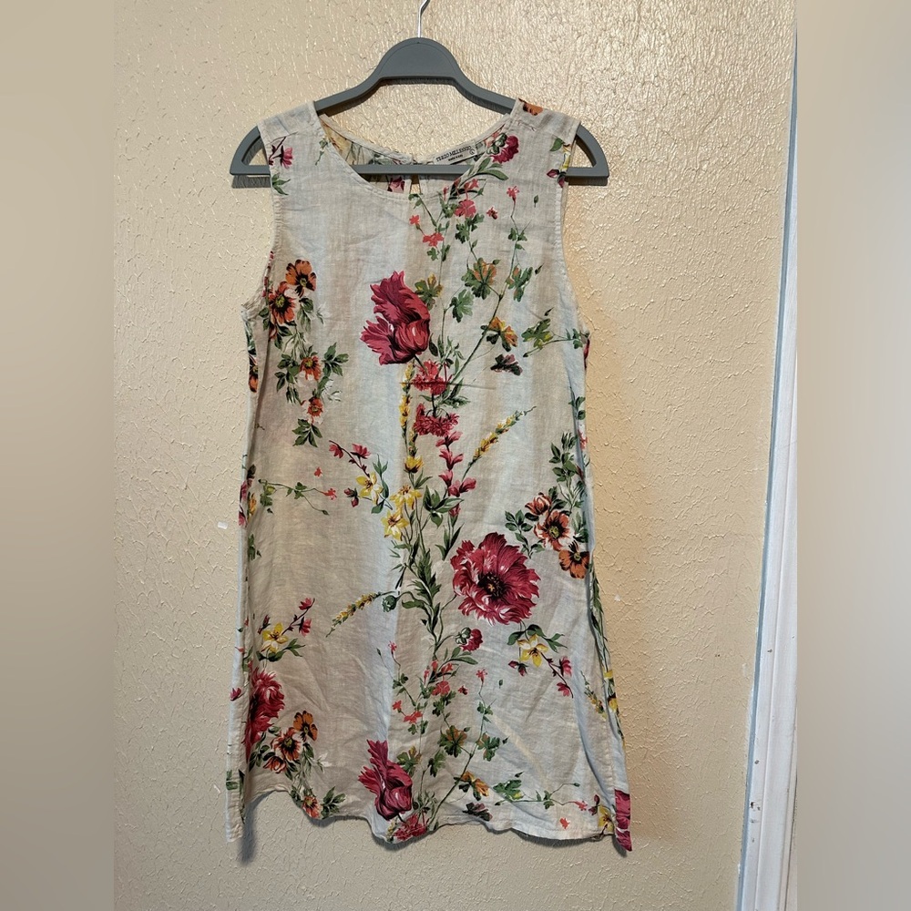 Terzo Millennio Linen Dress Floral Sleeveless Size large - Picture 2 of 6